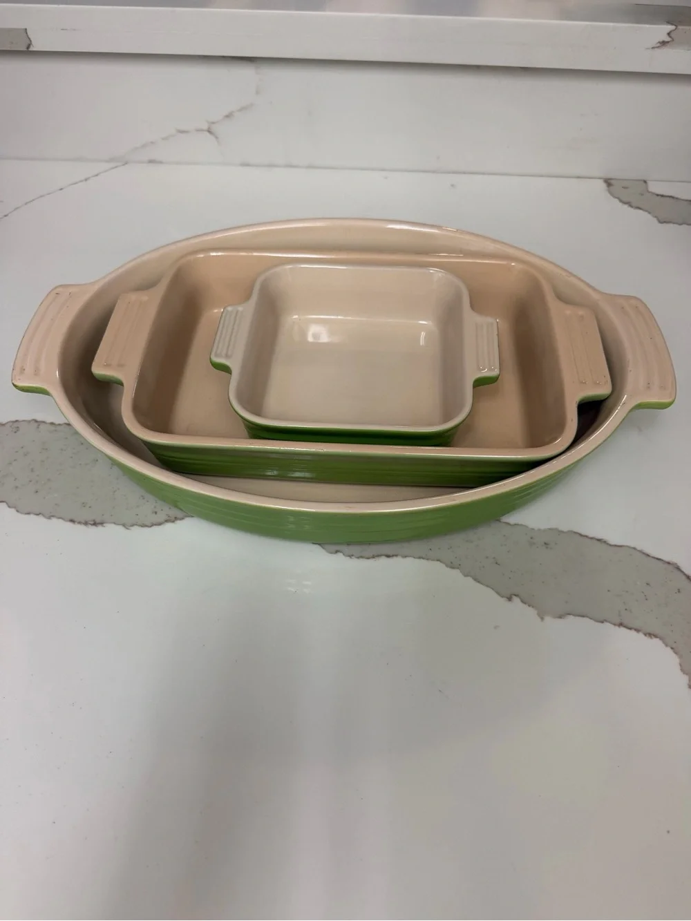 Le Creuset Poterie Ceramic Square Oval Baking Dishes Apple Green 5” 6x10 9x13